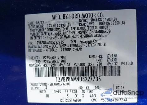 2013 Ford Mustang V6 z USA, uszkodzony, nr VIN 1ZVBP8AM4D5227735